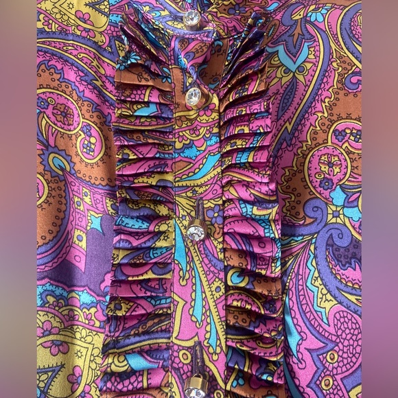 Dolce And Gabbana 100% Silk Button Up Paisley Blouse Size 26/40 - Picture 6 of 13